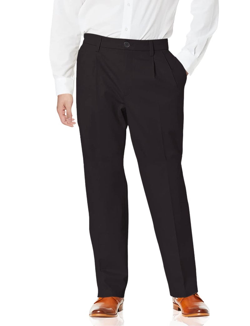 Dockers Men's Relaxed Fit Signature Khaki Lux Cotton Stretch Pants - Pleated, Black, 42W x 30L - Image 1